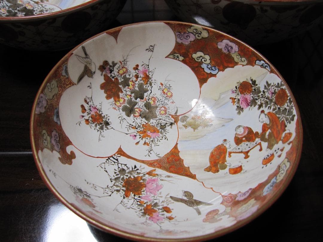 九谷焼　赤絵　三つ重ね鉢