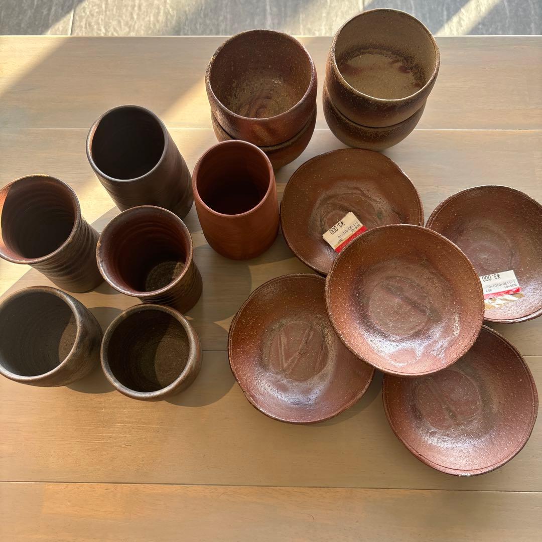 りんご姫　備前焼　皿と椀