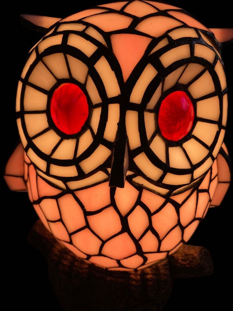 フクロウ型ステンドグラスランプ