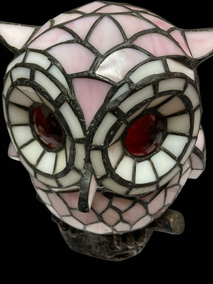 フクロウ型ステンドグラスランプ