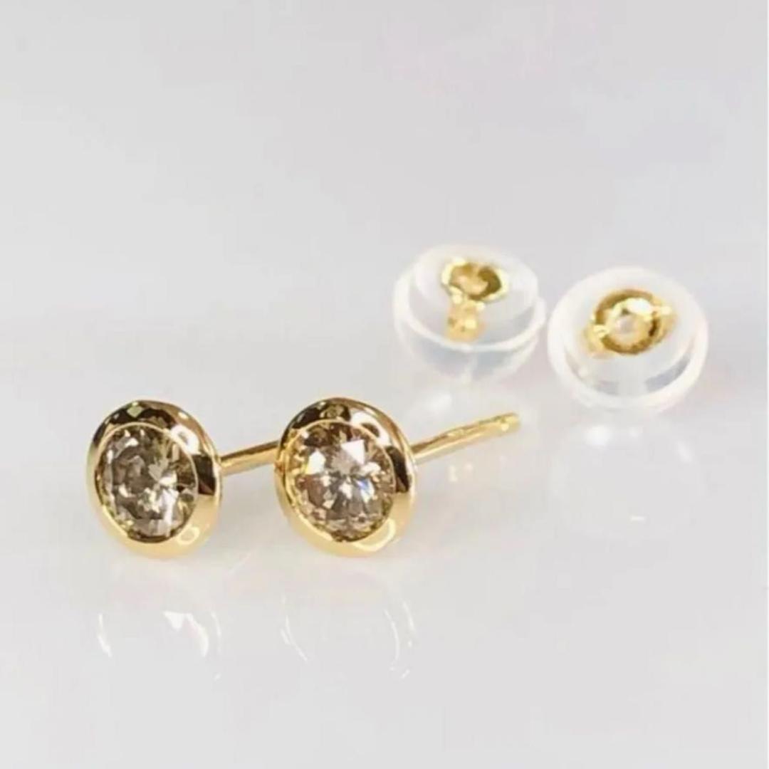 K18天然ダイヤモンドフクリンピアス 計0.4ct ブラウン系