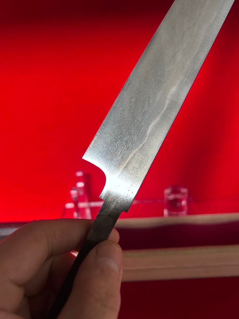 01579 包丁　柳刃　保勝　本焼　青1鋼　刃文綺麗　星空飛ぶ紋有り　未使用品