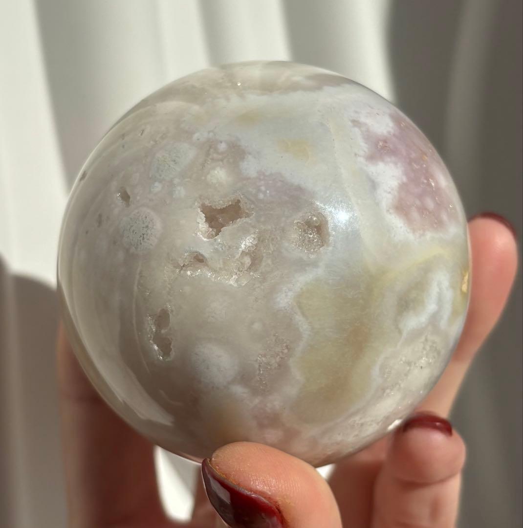《高品質ピンクアメジスト×レースアゲート》点描クローライトの希少スフィア