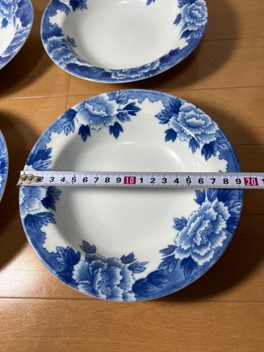 618 深川製磁　藍牡丹　深皿　4客　未使用