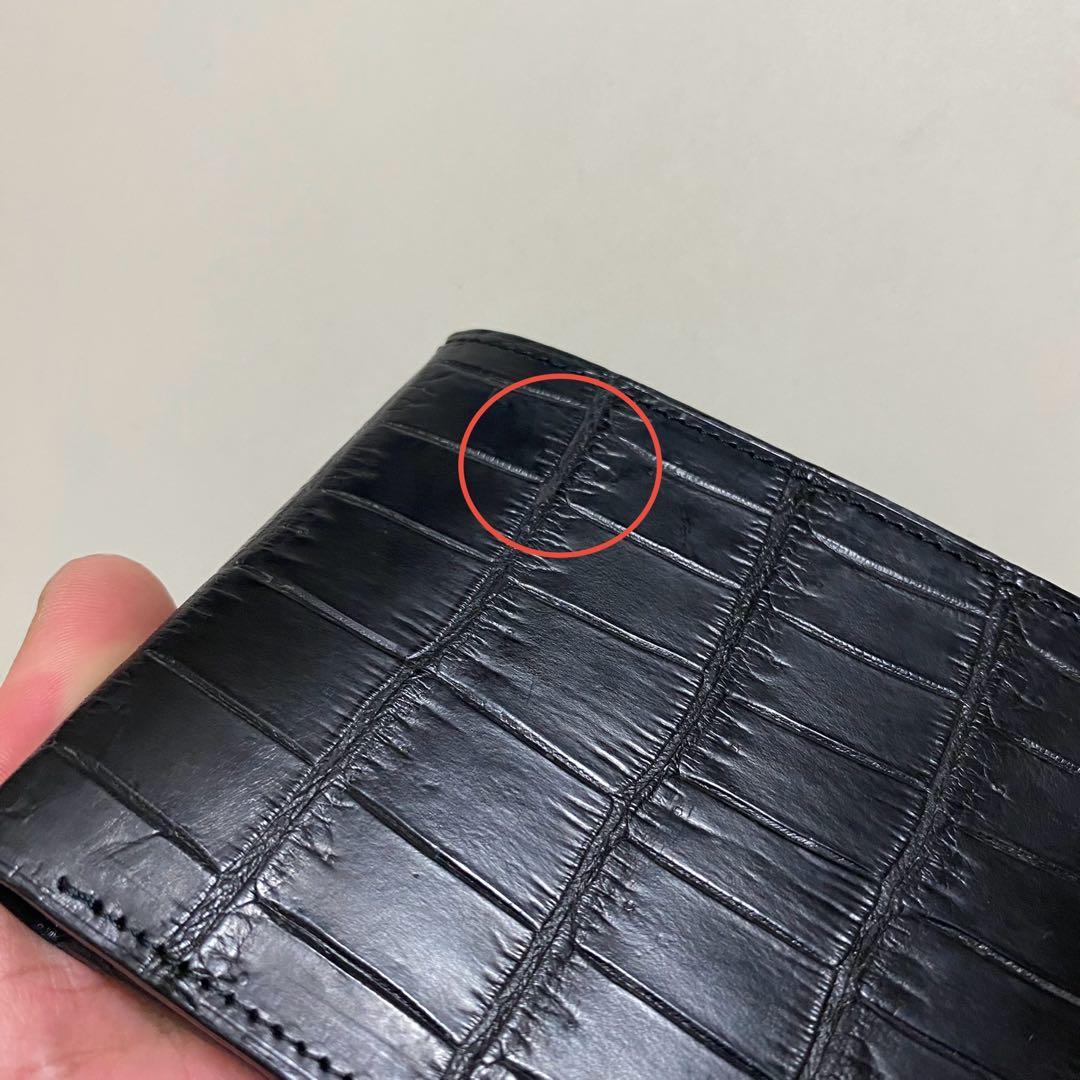 二つ折り財布　クロコダイルレザー ハンドメイド ※B級品