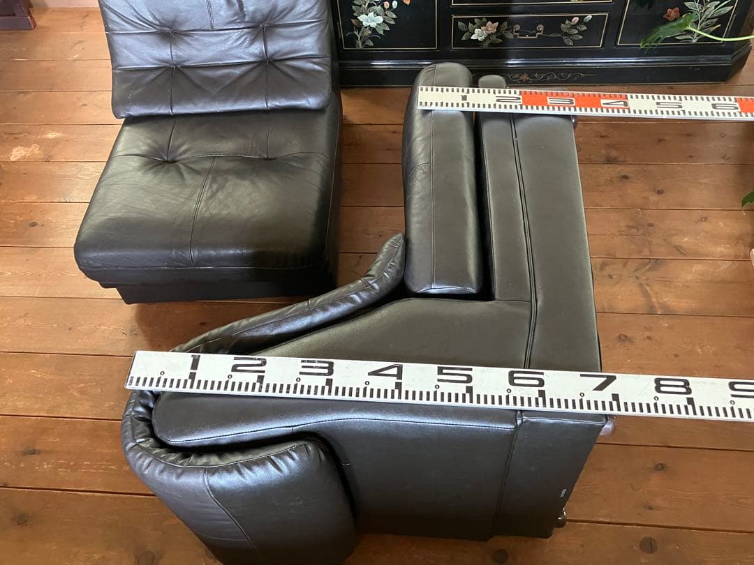 カリモク1人掛けソファー ブラック 革製品 中古家具 昭和レトロ