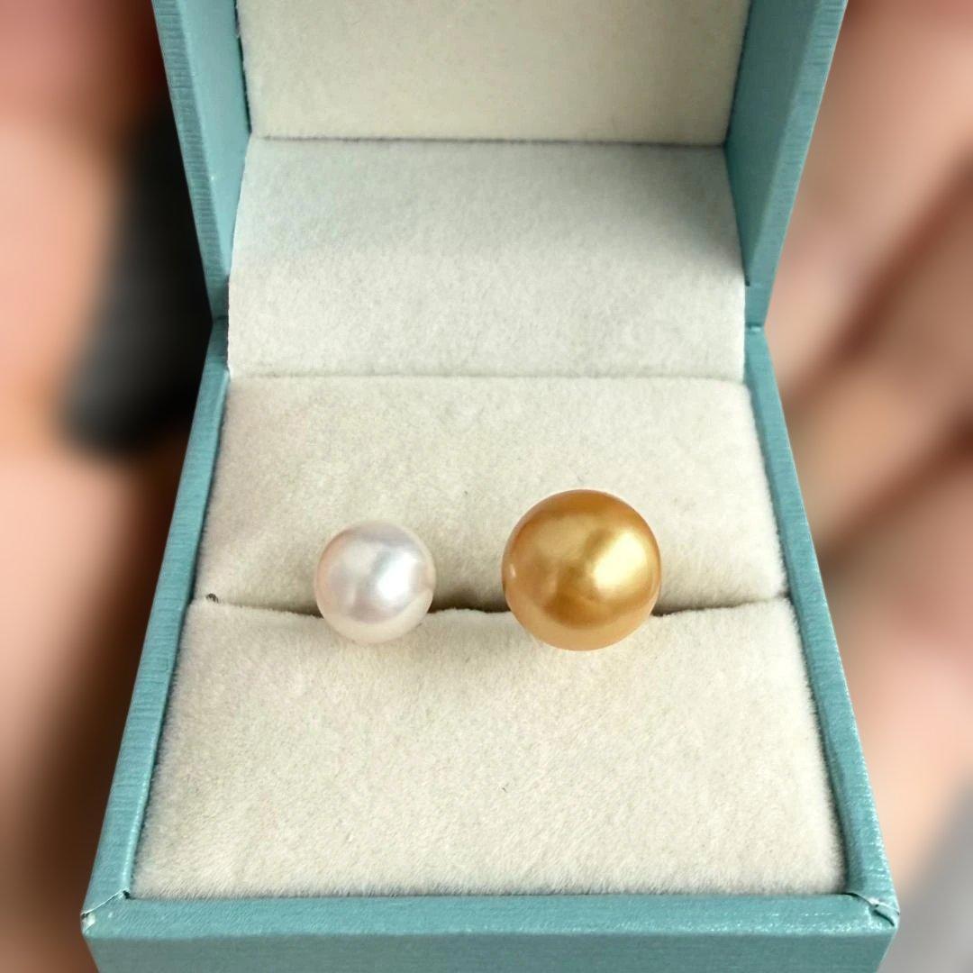【極上のテリ】南洋真珠×Akoya真珠 2粒リング 9mm 濃金 S925