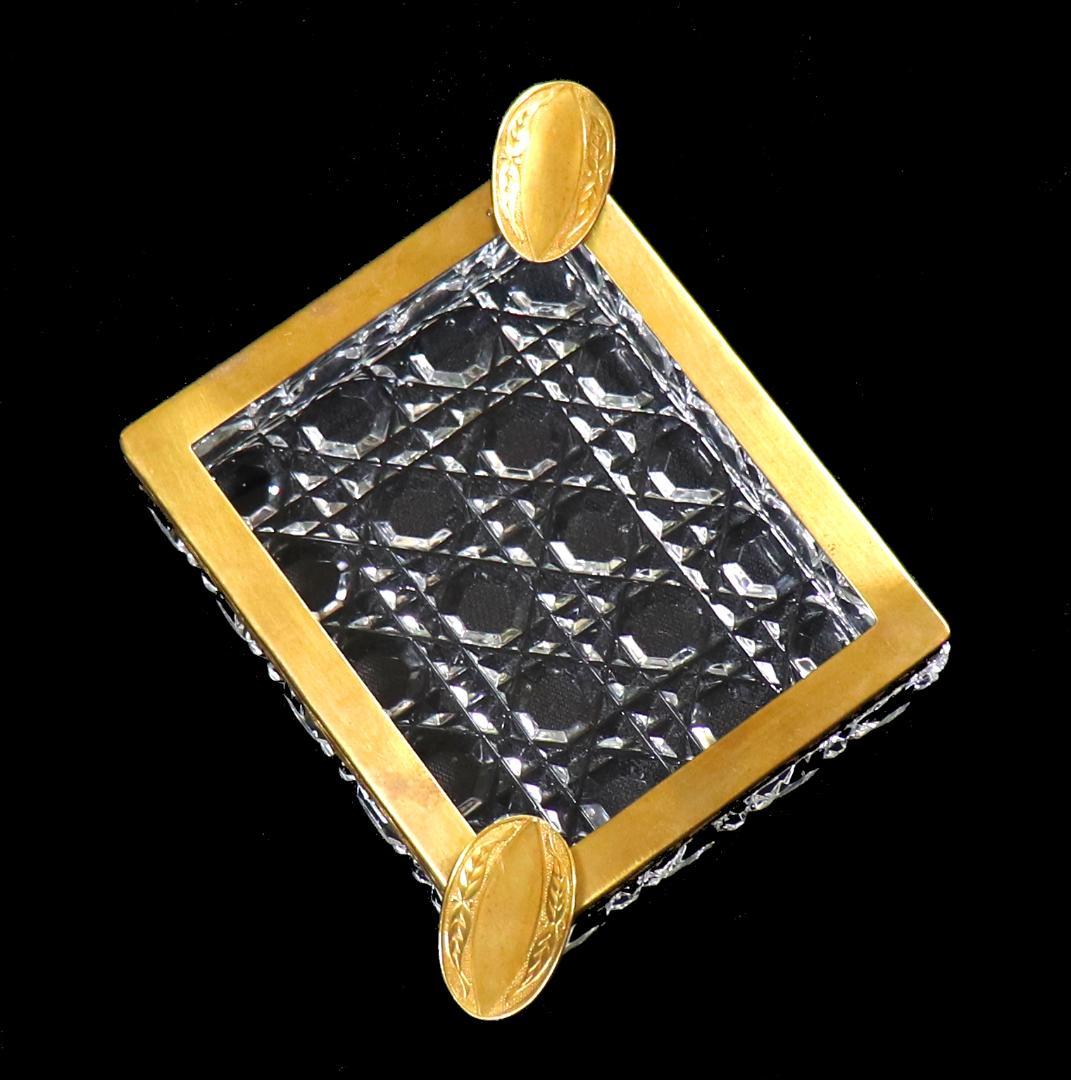 オールド・バカラ ブロンズ装飾 リーフ文 スクエア型 灰皿 小物入れ ディアマン