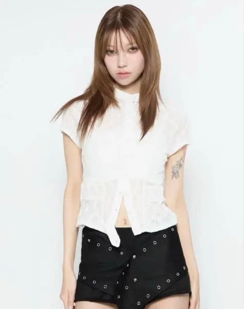 トップス theredthread S front belt blouse white