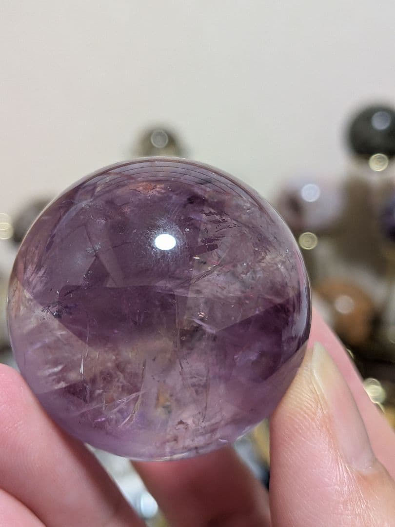 アメジスト☆スフィア☆ナミビア産☆希少☆高品質☆虹☆台座つき☆