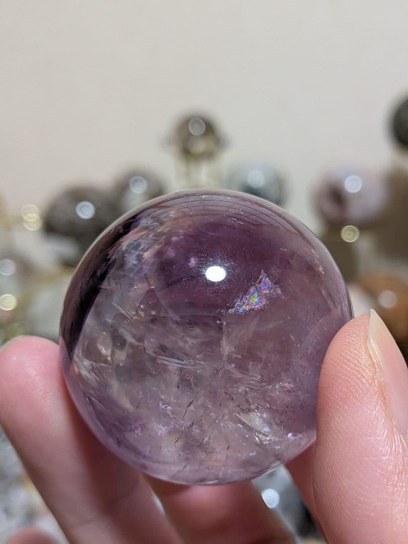 アメジスト☆スフィア☆ナミビア産☆希少☆高品質☆虹☆台座つき☆