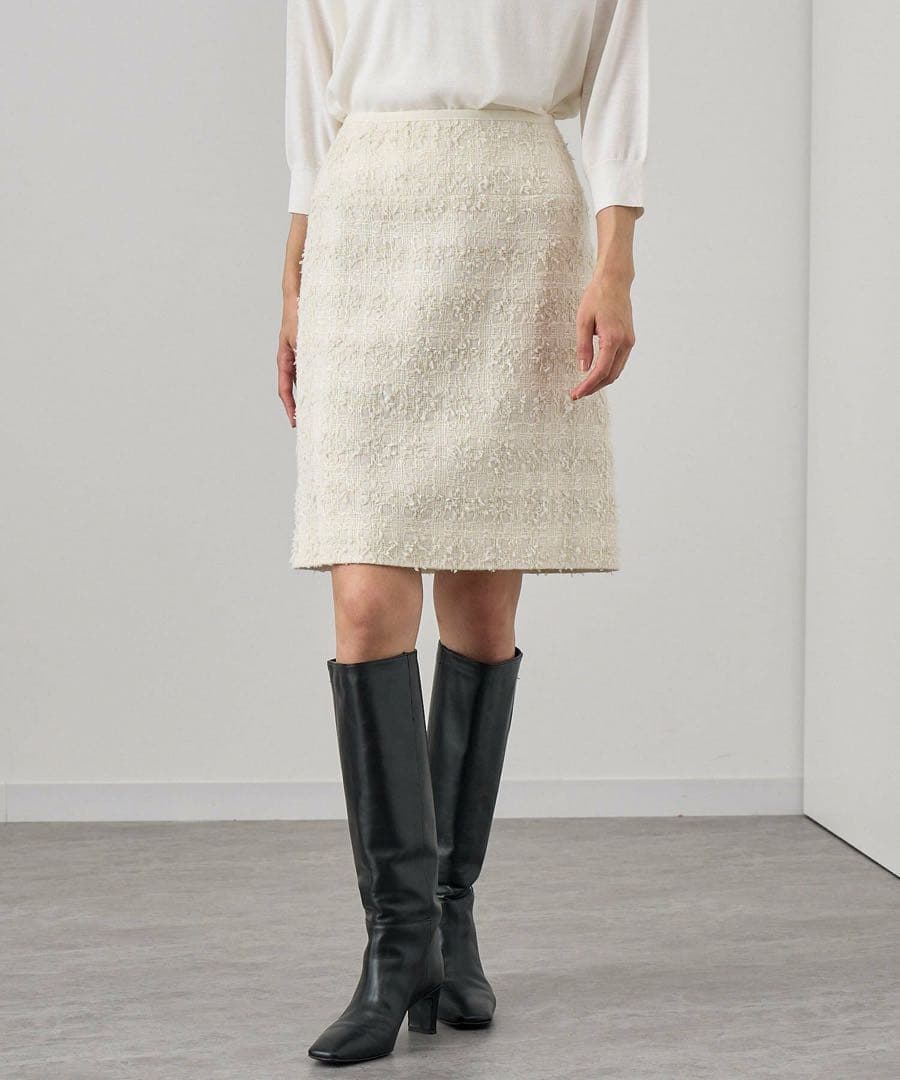 【新品未使用タグ付】ANAYIミックスヤーンツイードミニ スカート 38白