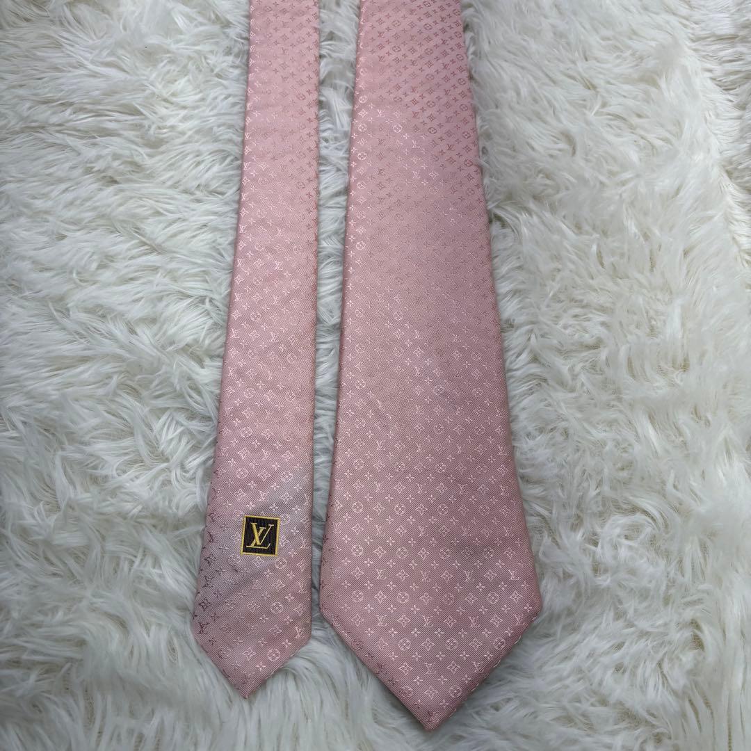 LV ルイヴィトン モノグラム ジャガード 現行 シルク ネクタイ ピンク