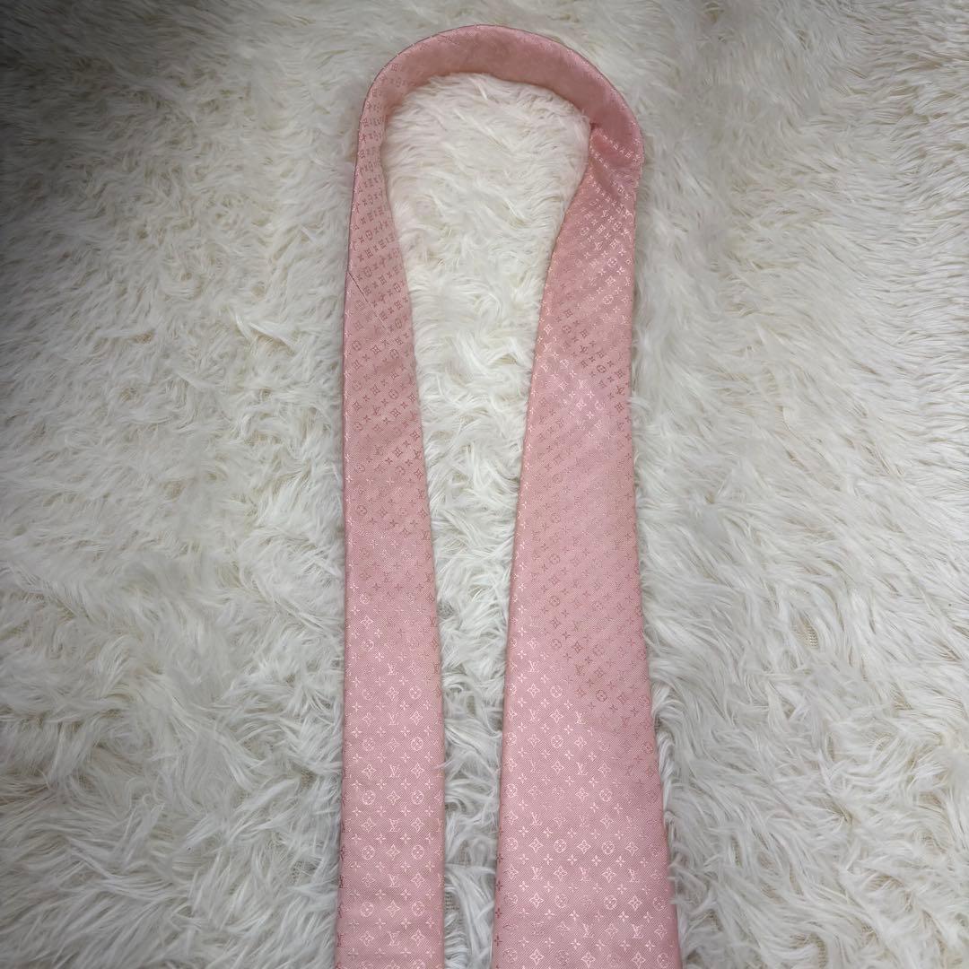 LV ルイヴィトン モノグラム ジャガード 現行 シルク ネクタイ ピンク