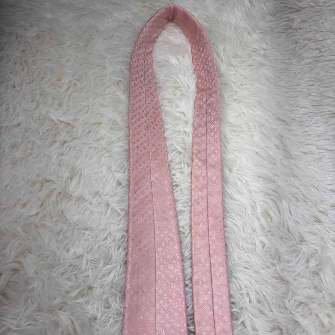 LV ルイヴィトン モノグラム ジャガード 現行 シルク ネクタイ ピンク