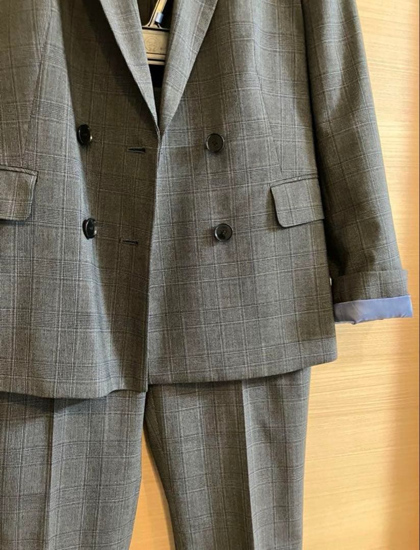 ミワク スーツ セットアップ 茶チェック ダブルジャケット パンツ リラジャケ