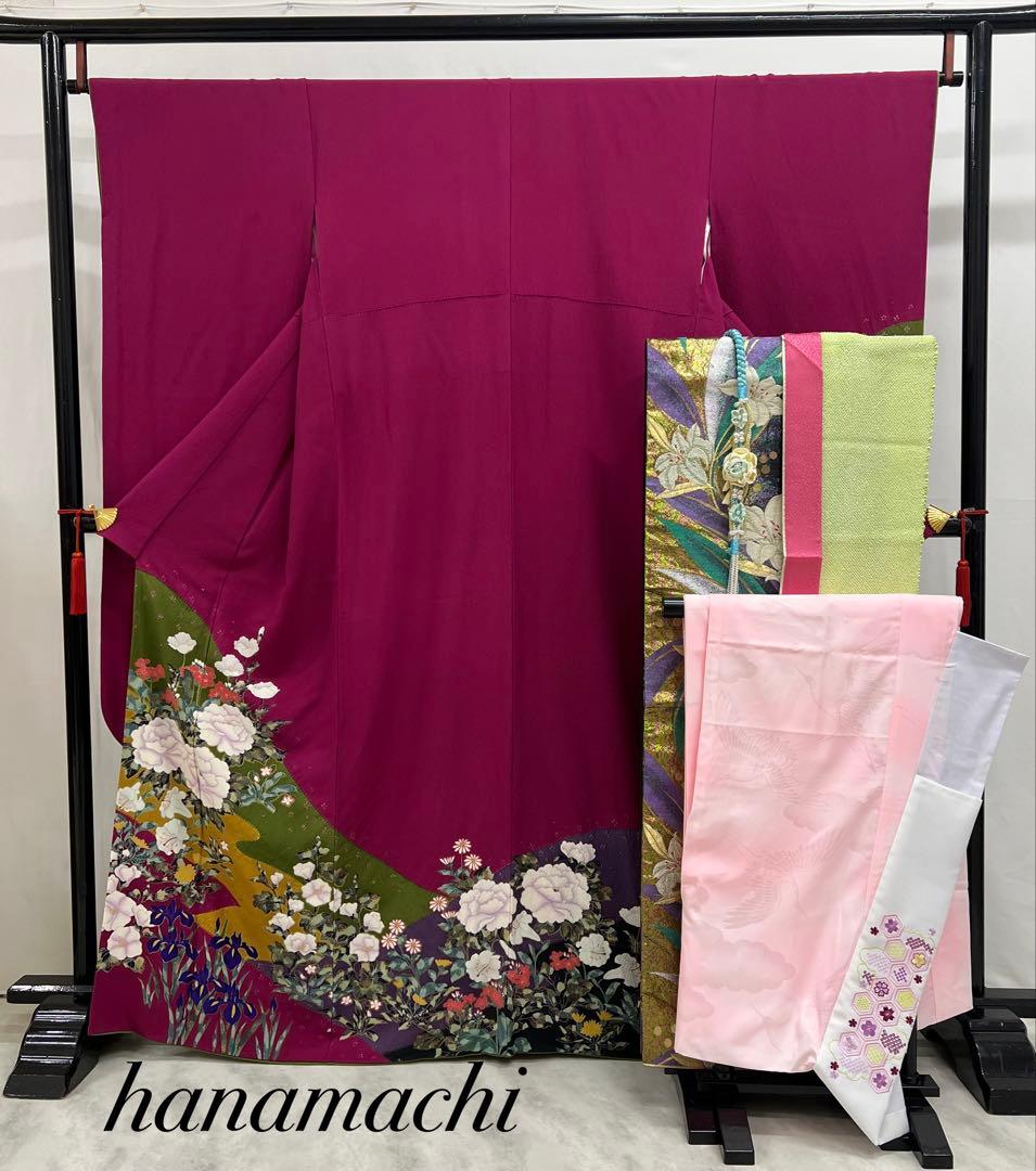 振り袖　フルセット　長襦袢　金彩加工　成人式　草花　作家物　ガード加工　676