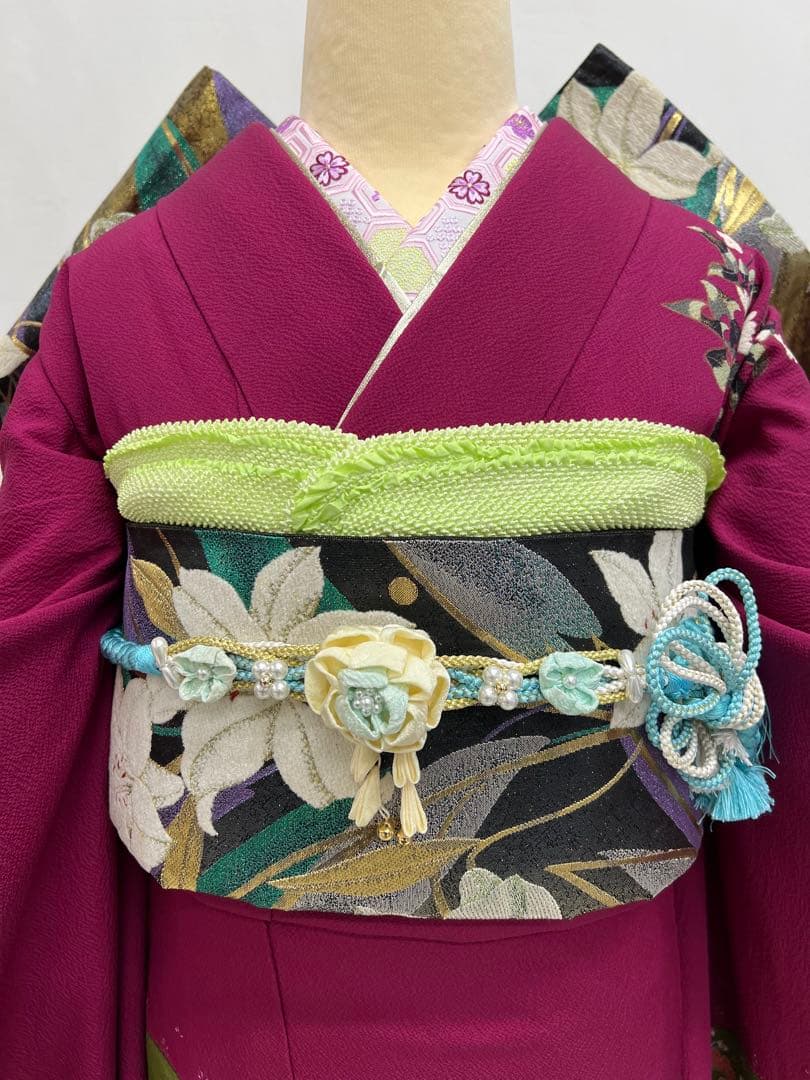 振り袖　フルセット　長襦袢　金彩加工　成人式　草花　作家物　ガード加工　676