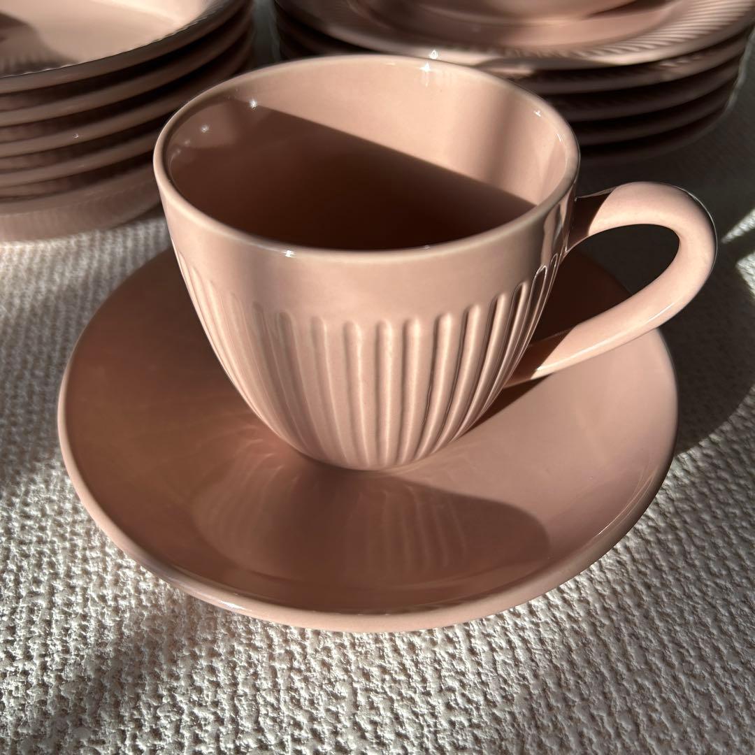 サーモンピンク陶器プレートセット　5客揃い　未使用