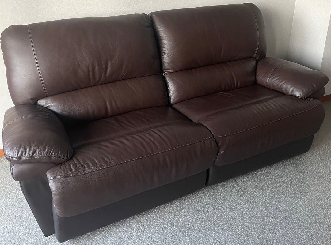 高級　電動リクライニングソファ　二人がけ　ゆったり　馬場家具　ブラウン　レザー