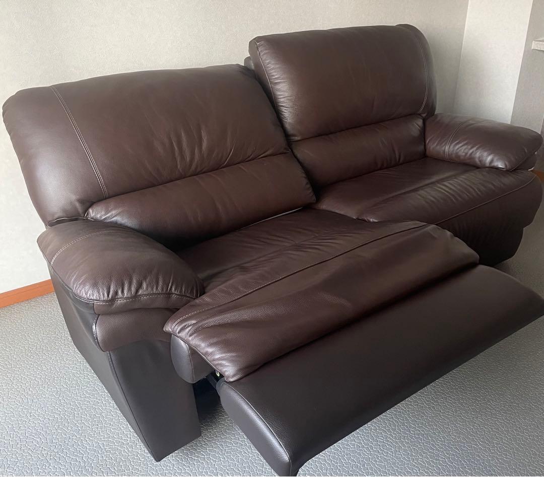 高級　電動リクライニングソファ　二人がけ　ゆったり　馬場家具　ブラウン　レザー