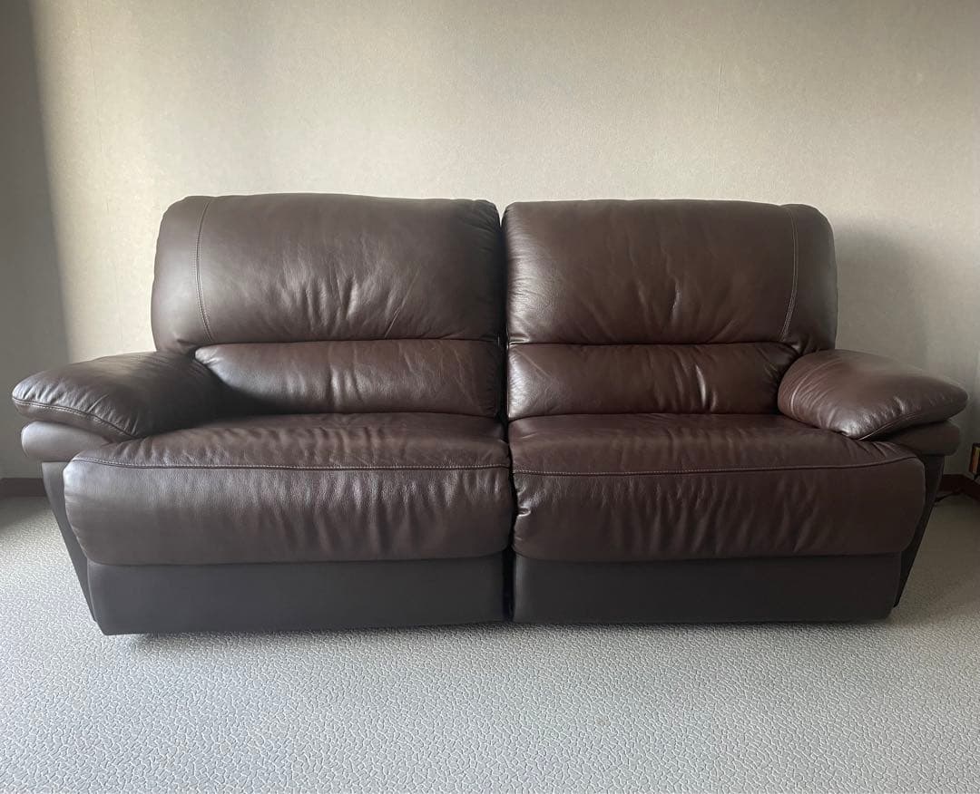 高級　電動リクライニングソファ　二人がけ　ゆったり　馬場家具　ブラウン　レザー