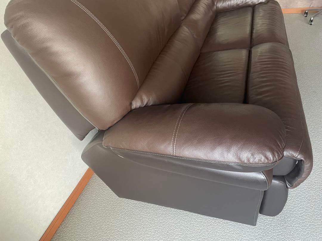 高級　電動リクライニングソファ　二人がけ　ゆったり　馬場家具　ブラウン　レザー
