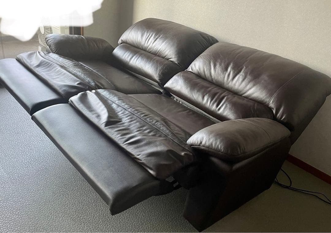 高級　電動リクライニングソファ　二人がけ　ゆったり　馬場家具　ブラウン　レザー