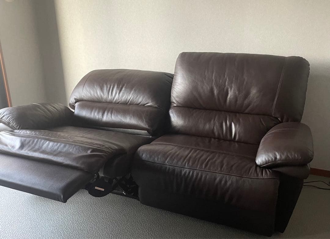 高級　電動リクライニングソファ　二人がけ　ゆったり　馬場家具　ブラウン　レザー