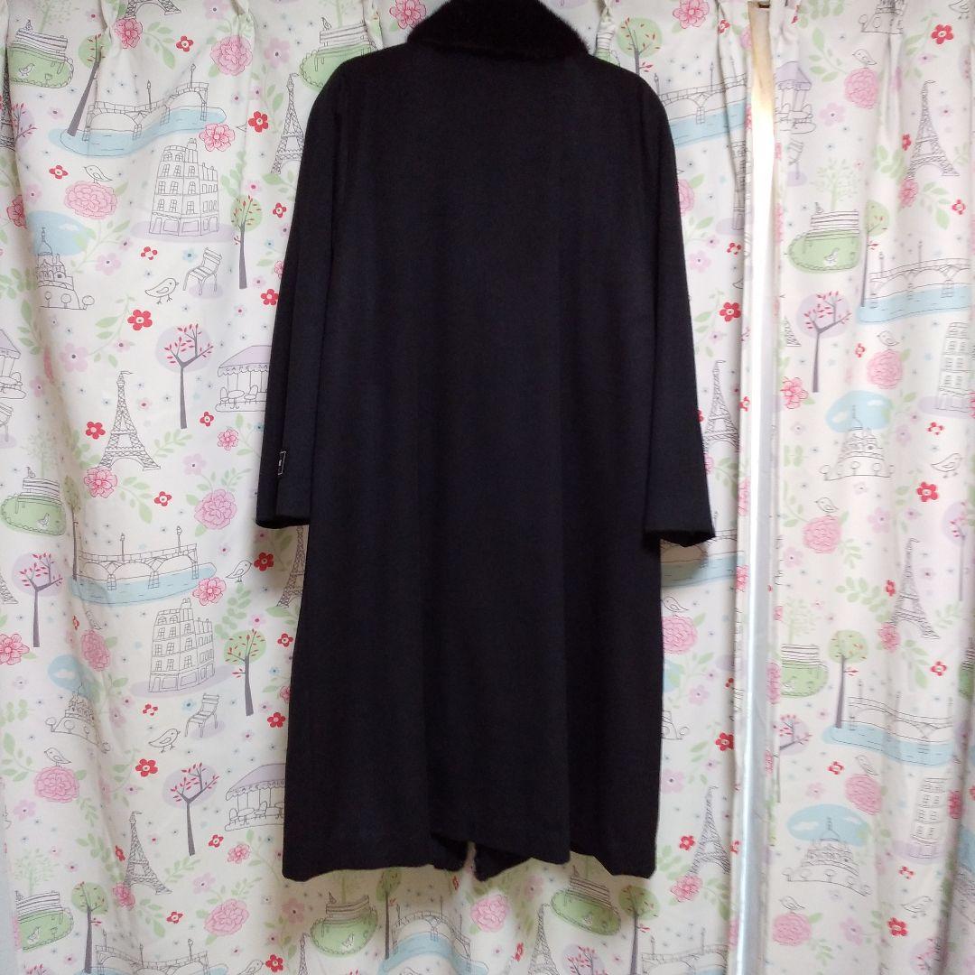 BALMAIN 黒 ロングコート カシミヤ100%フォックスファー襟