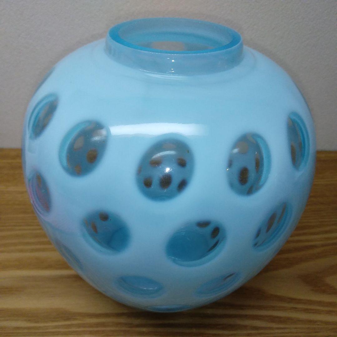 海外 アメリカ フェントン Fenton 花瓶 ブルー ガラス 水玉模様