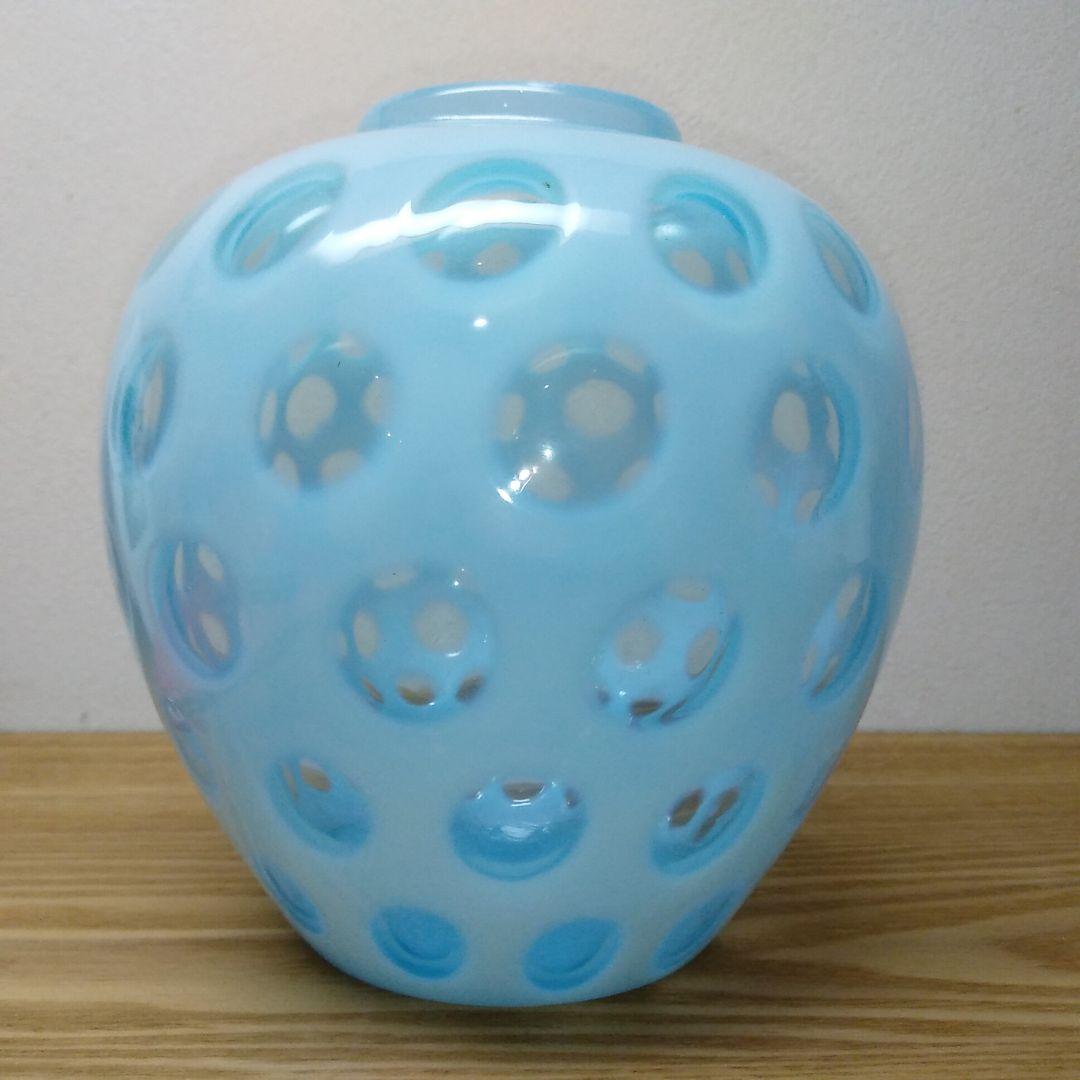 海外 アメリカ フェントン Fenton 花瓶 ブルー ガラス 水玉模様