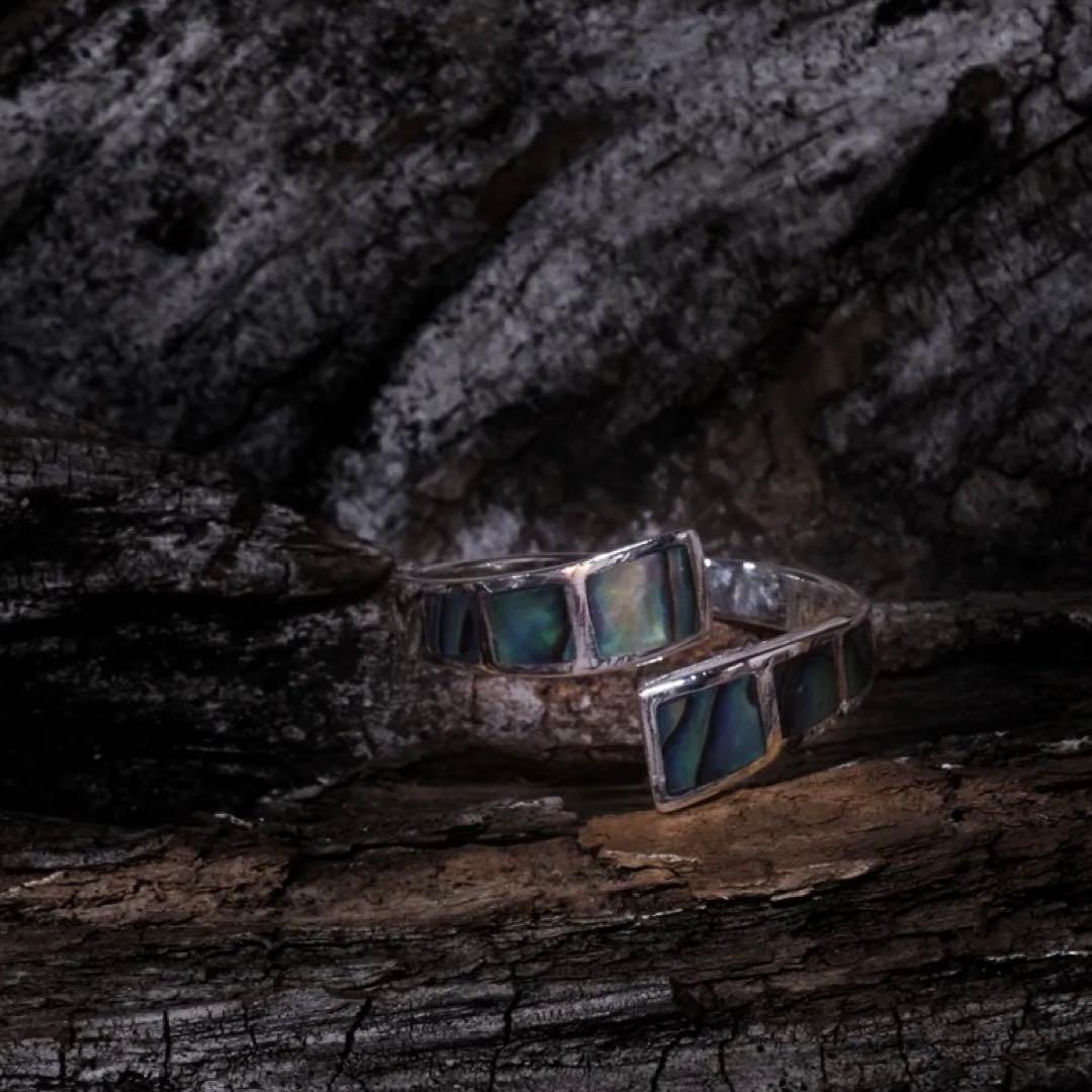 ハワイアンデザイン　ハンドメイド　アバロンシェル　925リング　フリーサイズ