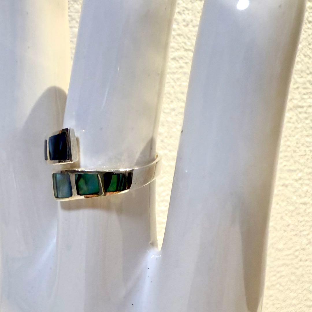 ハワイアンデザイン　ハンドメイド　アバロンシェル　925リング　フリーサイズ