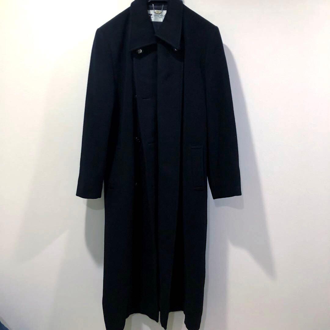 Courreges クレージュ 黒 ロングコート カシミヤ混 ダブルボタン