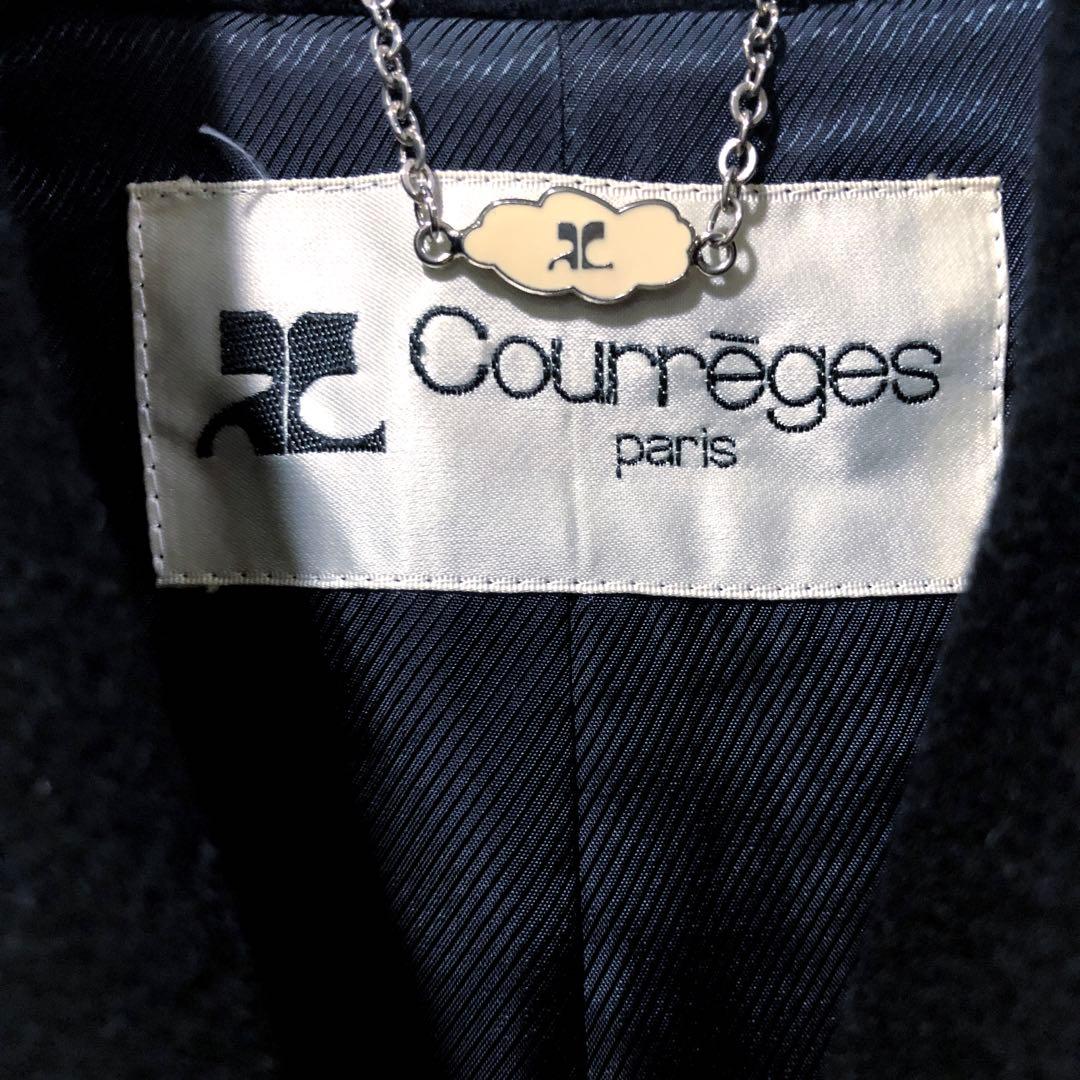 Courreges クレージュ 黒 ロングコート カシミヤ混 ダブルボタン
