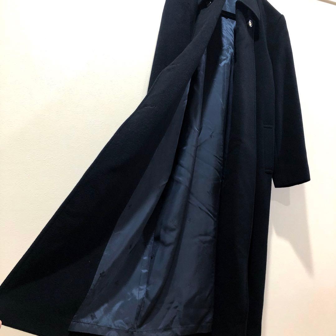 Courreges クレージュ 黒 ロングコート カシミヤ混 ダブルボタン