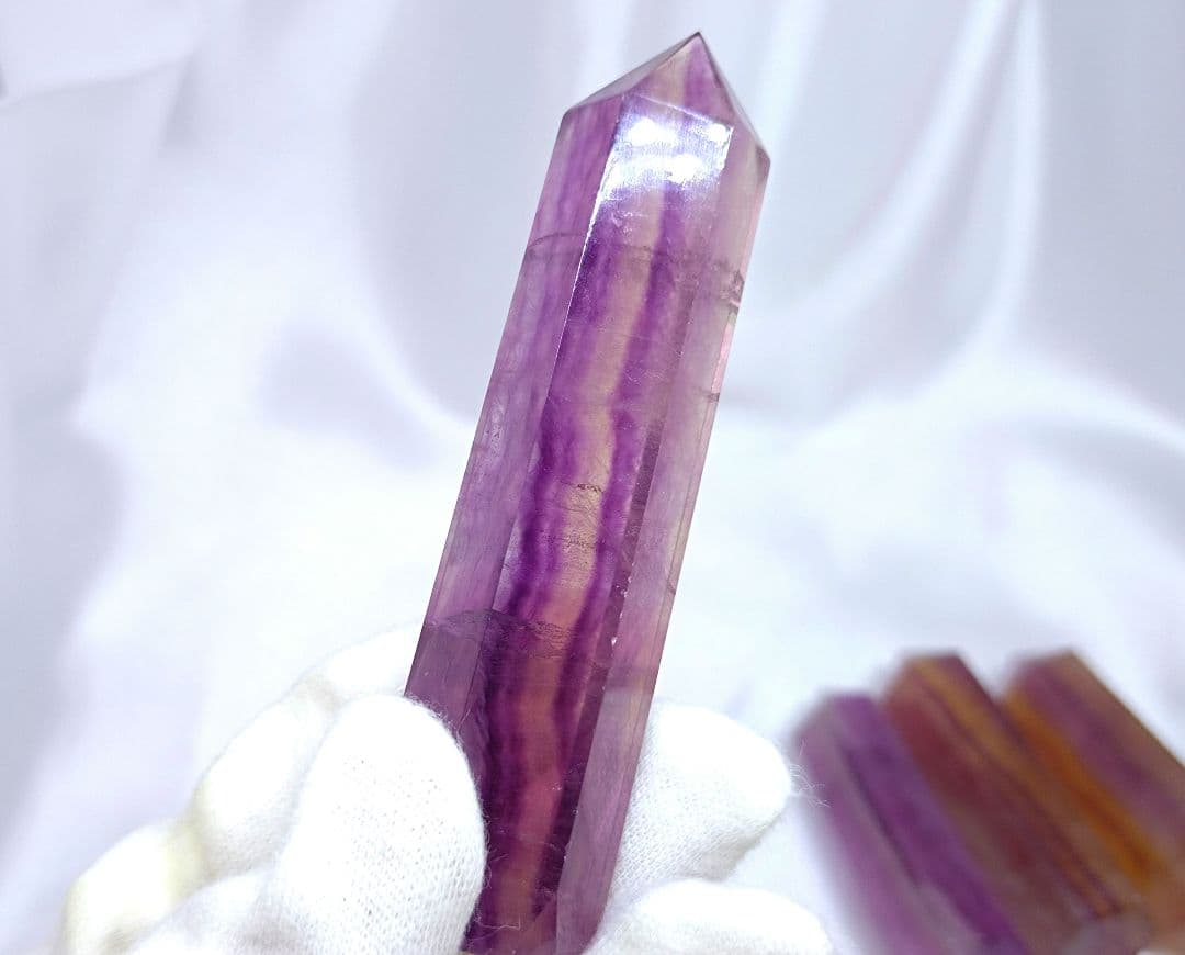 キャンディ フローライト　ポイント　お買い得 4本 セット　六角柱　ストライプ