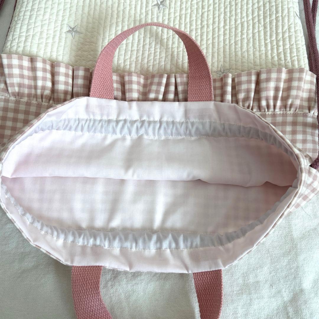 入園入学3点セット　【月と星ヌビ×くすみピンク】　女の子　レッスンバッグ