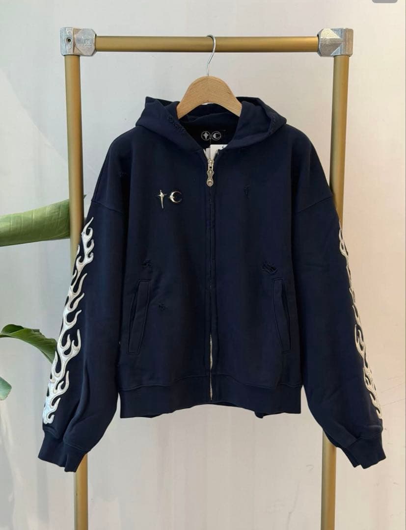 ジャケット・アウター Thug club Leather Flame Hooded Zip-Up