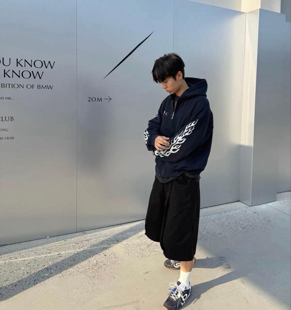 ジャケット・アウター Thug club Leather Flame Hooded Zip-Up