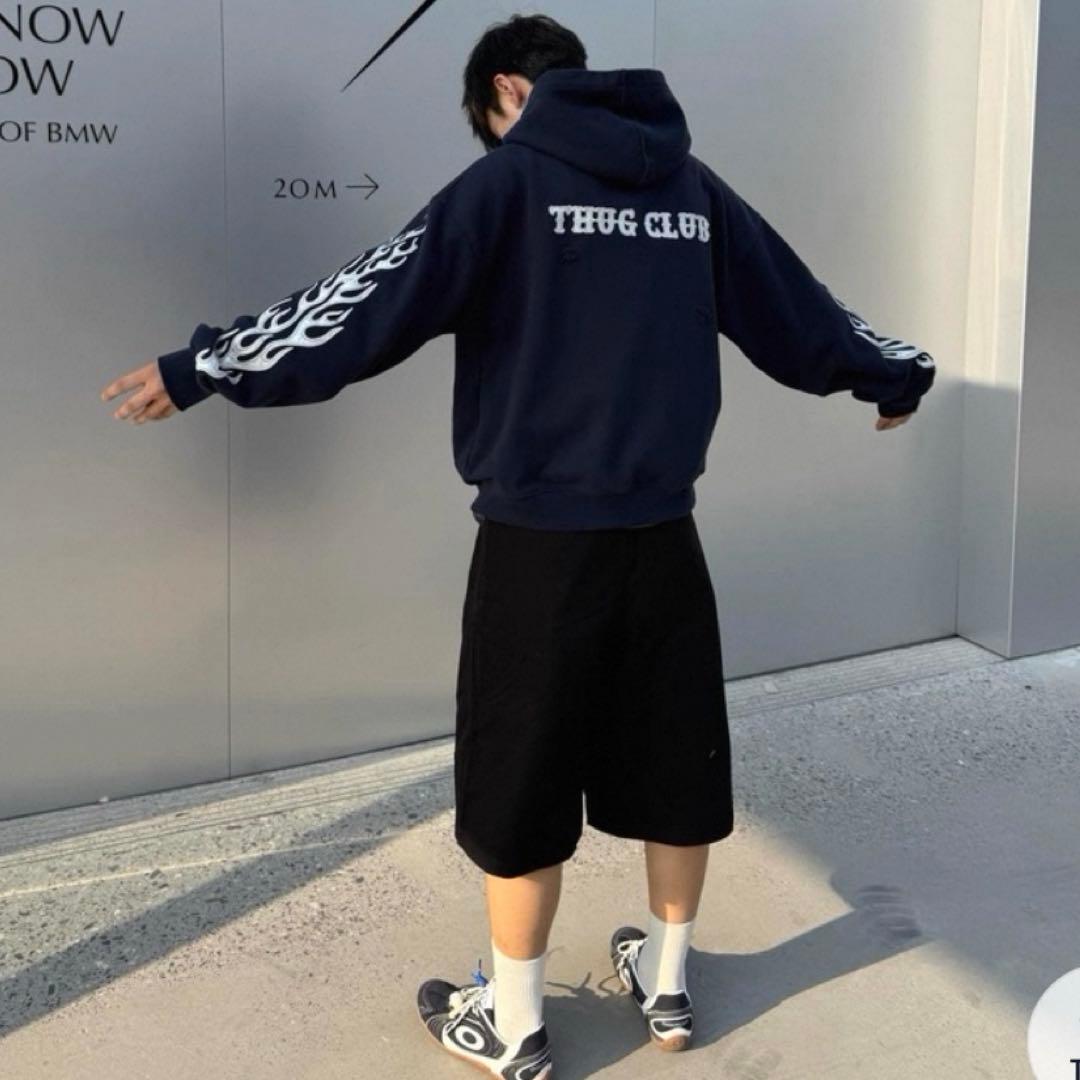 ジャケット・アウター Thug club Leather Flame Hooded Zip-Up