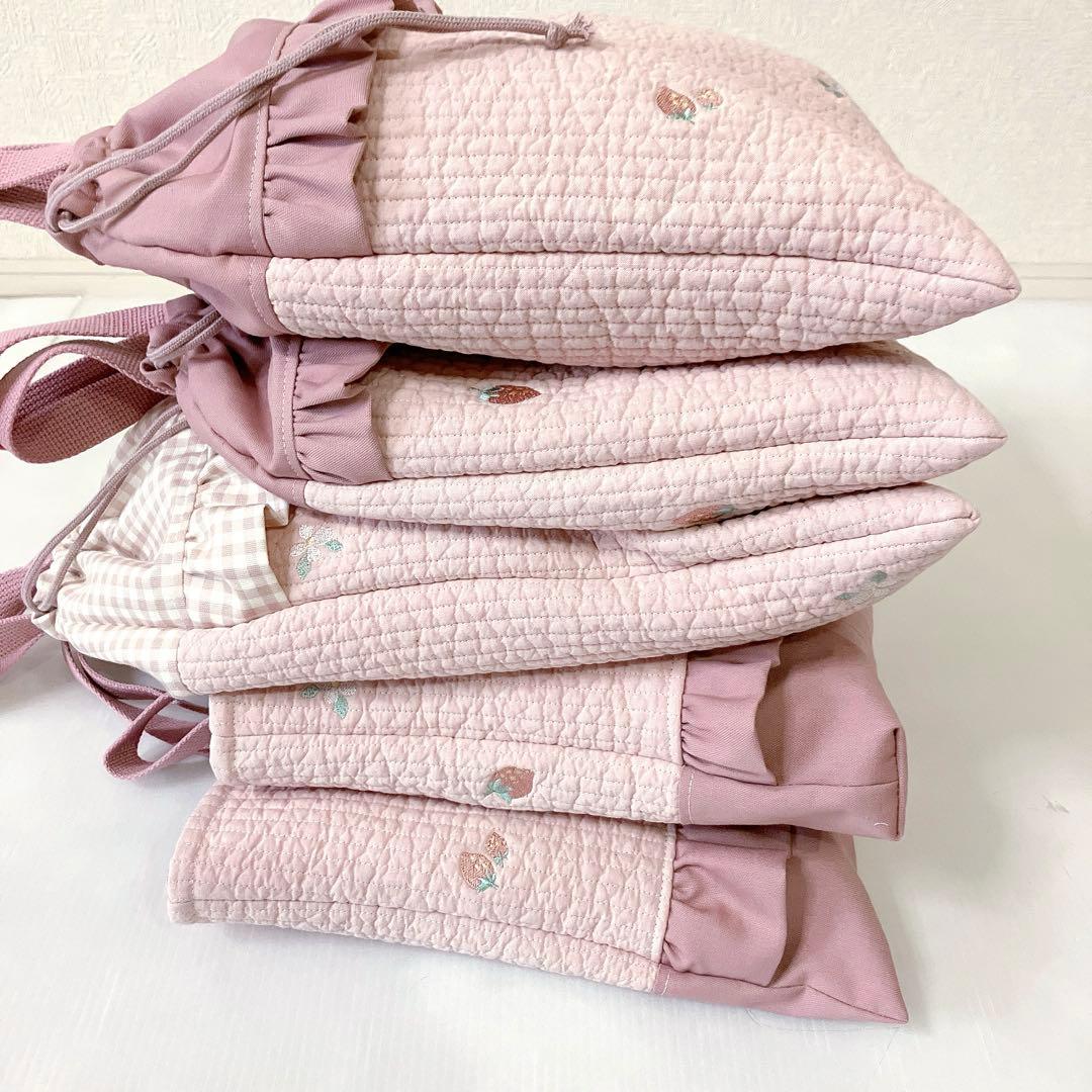 レッスンバッグ 上履き入れ　体操服袋✖️3 ヌビ　いちご刺繍
