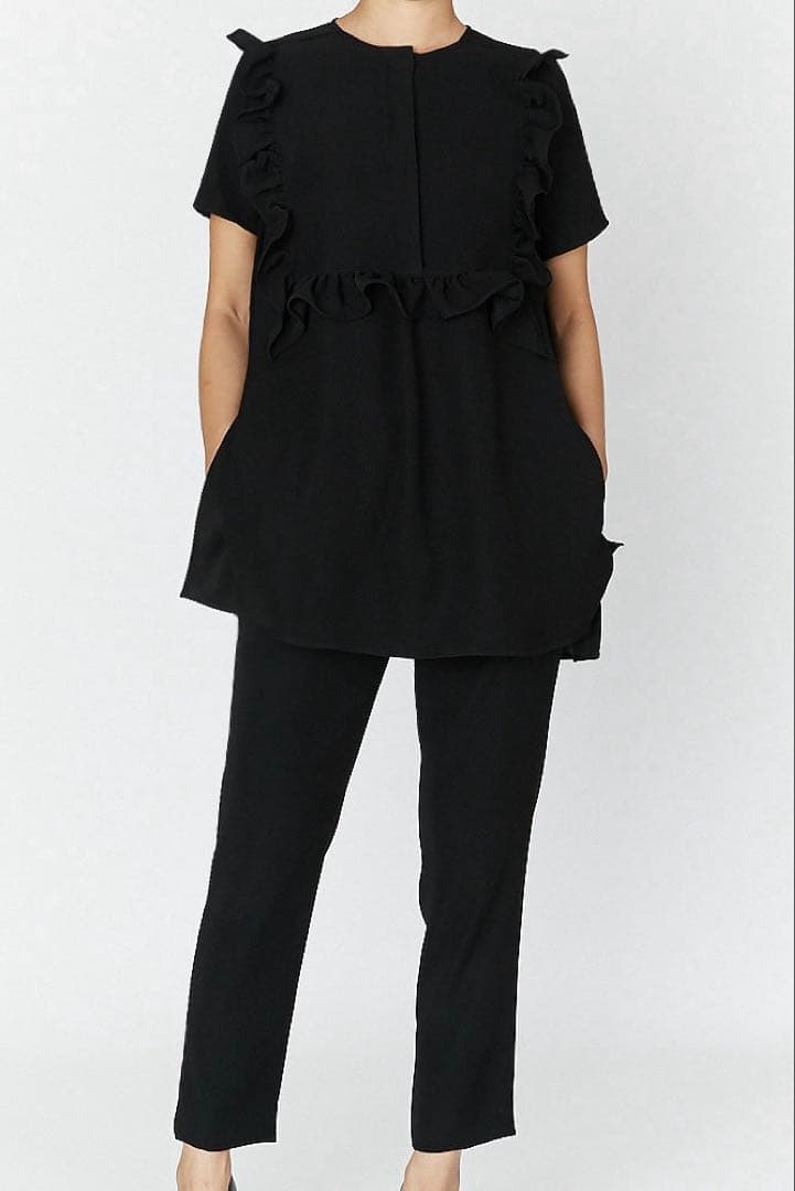 新品　現行品　YOKO CHAN ハーフスリーブフリルトリムブラウス 36 黒