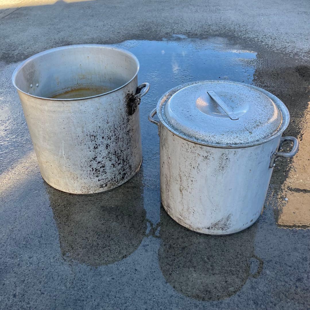 約120L アルミ寸胴鍋 特大 大型 取っ手付き 芋煮など ビンテージ 古道具