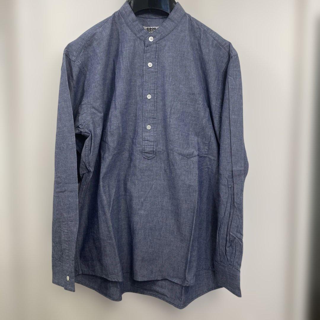 デッドストック　グッドイナフ シャンブレー　ノーカラーシャツ　ネイビー　Ｍ