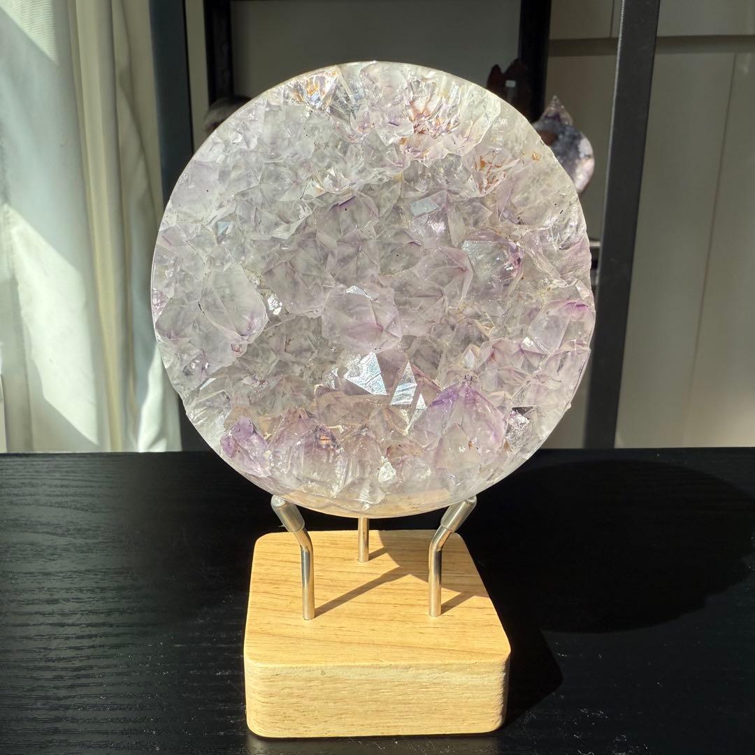 天然石タイチンルチルクォーツ共生アメジストの笑い口　置物　NO.100911