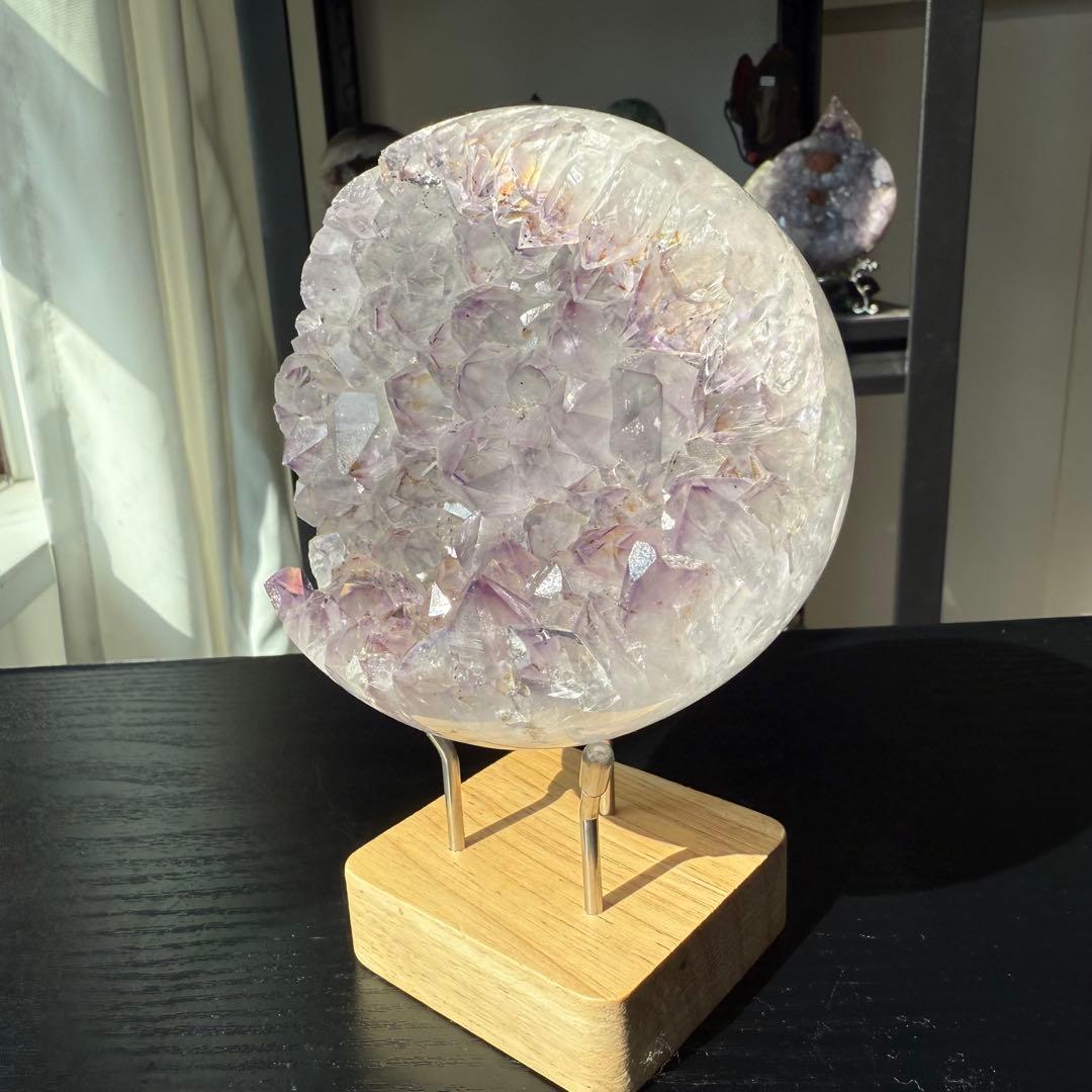 天然石タイチンルチルクォーツ共生アメジストの笑い口　置物　NO.100911