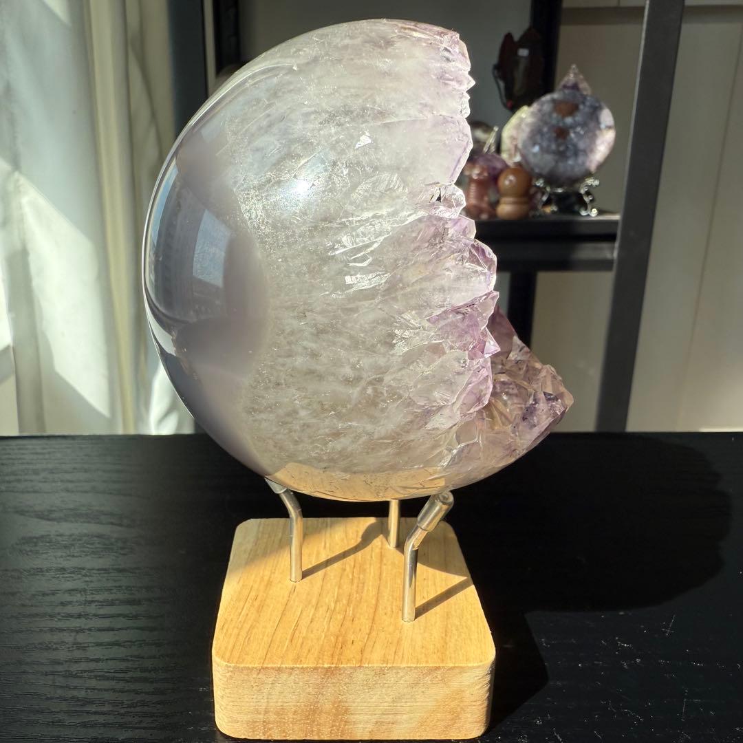 天然石タイチンルチルクォーツ共生アメジストの笑い口　置物　NO.100911