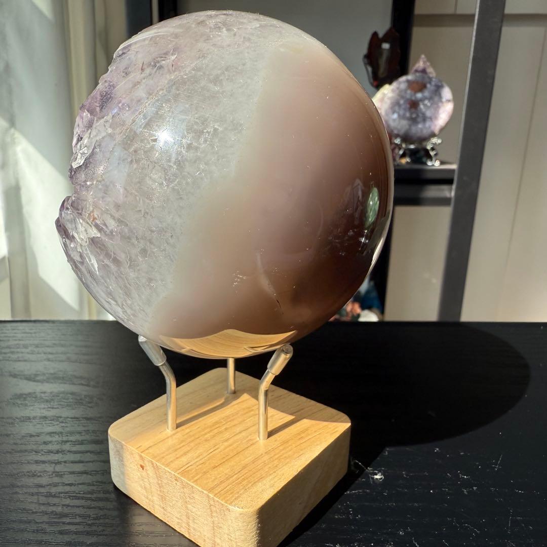 天然石タイチンルチルクォーツ共生アメジストの笑い口　置物　NO.100911